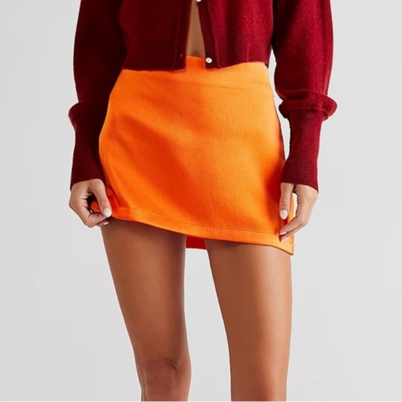 Free People Blaze Orange All The Way Satin Mini Skirt summer classic casual - Picture 1 of 7